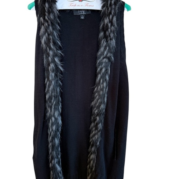 DASH KimK Black Sweater with Faux Fur Trim - Picture 1 of 4